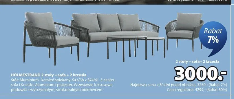 2 stoły + sofa + 2 krzesła HOLMESTRAND promocja w Jysk