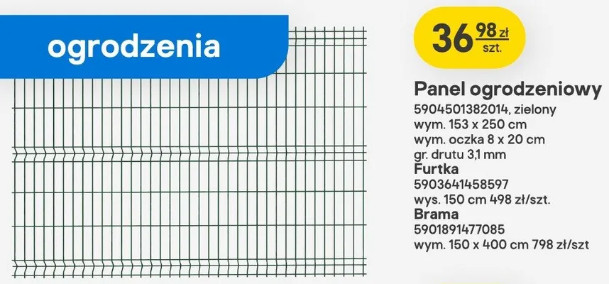 Panel ogrodzeniowy zielony wym. 153x250cm wym. oczka 8x20cm gr. drutu 3,1mm promocja w Castorama