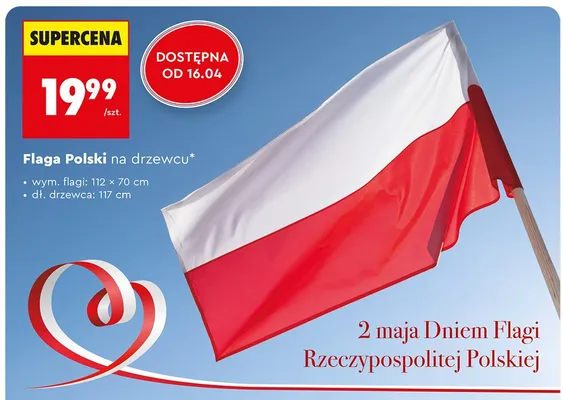 Flaga Polski na drzewcu promocja w Biedronka