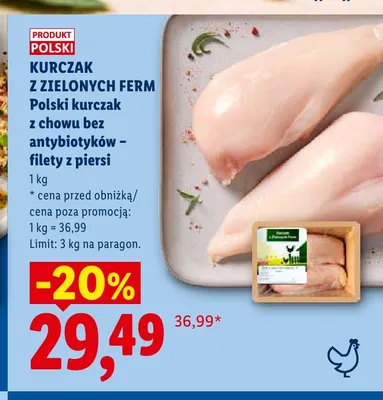 Filety z piersi kurczaka z chowu bez antybiotyków Kurczak z Zielonych Ferm promocja w Lidl