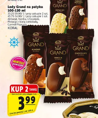 Lody Grand na patyku Pistacja z białą czekoladą promocja w Prim Market