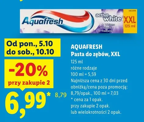 Pasta do zębów XXL Aquafresh promocja w Lidl