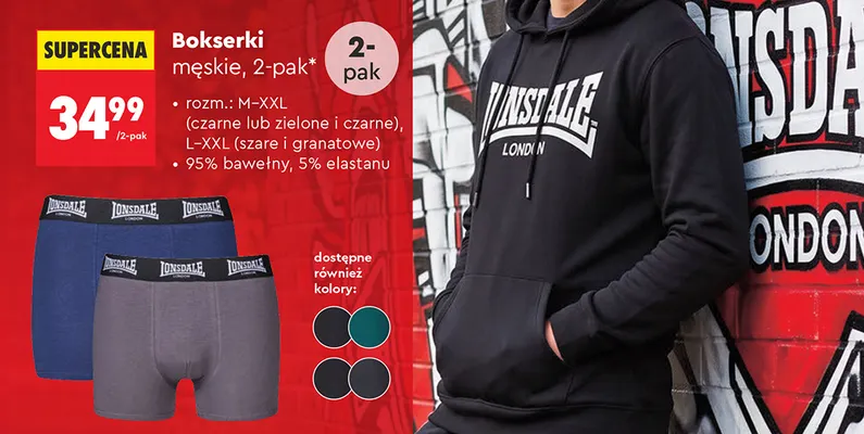 Bokserki męskie 2-pak Lonsdale promocja w Biedronka