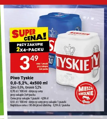 Piwo Tyskie Gronie 4-pak 500 ml promocja w Twój Market