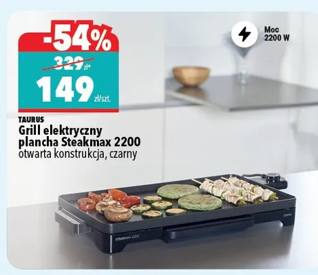 Grill elektryczny plancha Steakmax 2200 otwarta konstrukcja czarny 2200W promocja w Biedronka Home