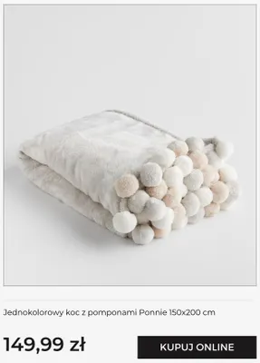 Jednokolorowy koc z pomponami Ponnie 150x200 cm Home & you promocja w home&you