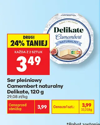 Ser pleśniowy Camembert naturalny Delikate promocja w Biedronka
