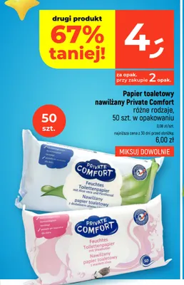 Papier toaletowy nawilżany z dodatkiem aloesu i pantenolu Private Comfort promocja w Dealz