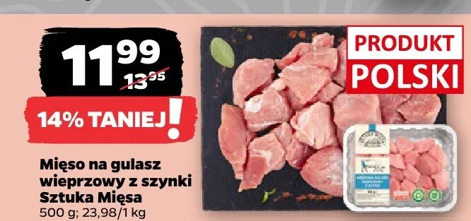 Mięso na gulasz wieprzowy z szynki  promocja w Netto