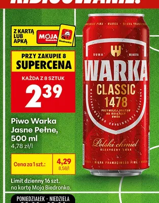 Piwo Warka Jasne Pełne promocja w Biedronka
