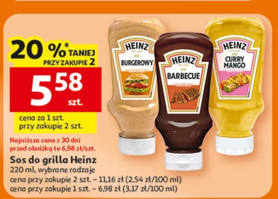 Sos do grilla Heinz Burgerowy, Barbecue, Curry Mango promocja w Auchan