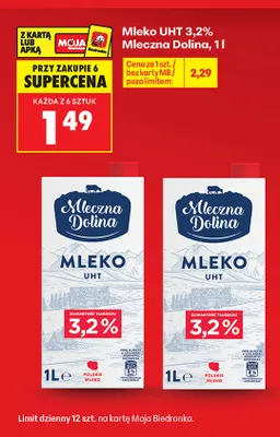 Mleko UHT Mleczna Dolina 3,2% promocja w Biedronka