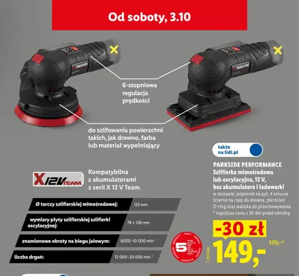 Szlifierka mimośrodowa 12V bez akumulatora i ładowarki Parkside Performance promocja w Lidl