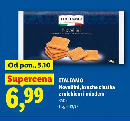 Ciastka kruche Novellini z mlekiem i miodem Italiamo promocja w Lidl