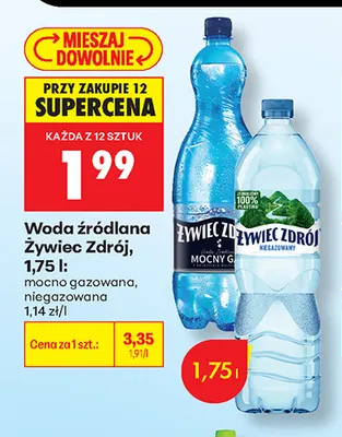Woda źródlana gazowana Żywiec Zdrój mocno promocja w Biedronka