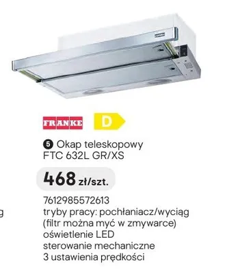 Okap teleskopowy FRANKE FTC 632l GR/XS promocja w Castorama