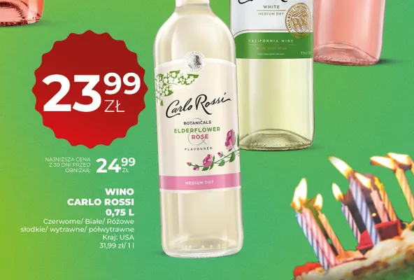 Wino różowe Carlo Rossi Botanicals Elderflower Rose promocja w Duży Ben