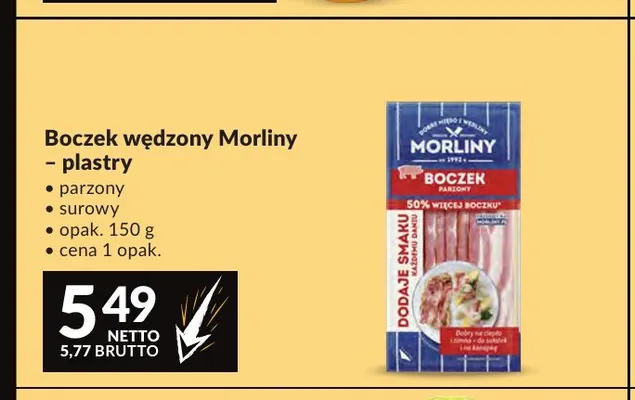 Boczek wędzony surowy w plastrach Morliny promocja w Makro