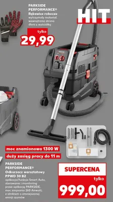 Odkurzacz warsztatowy Parkside Performance PPWD 30 B2 aplikacja/funkcja Smart Auto sterowanie i monitoring przez aplikację PARKSIDE moc zasysania 260 Airwatt z silnikiem o zmniejszonej emisji szumów moc znamionowa 1300W duży zasięg pracy do 11m promocja w Kaufland