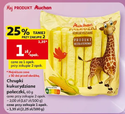 Chrupki kukurydziane pałeczki Auchan bezglutenowe promocja w Auchan