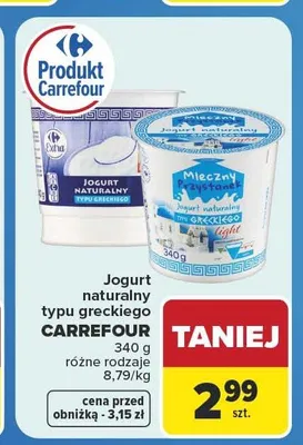 Jogurt naturalny typu greckiego Carrefour promocja w Carrefour Market