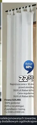 Firana GOLMA 100% poliester 1 x S140 x D300cm promocja w Jysk