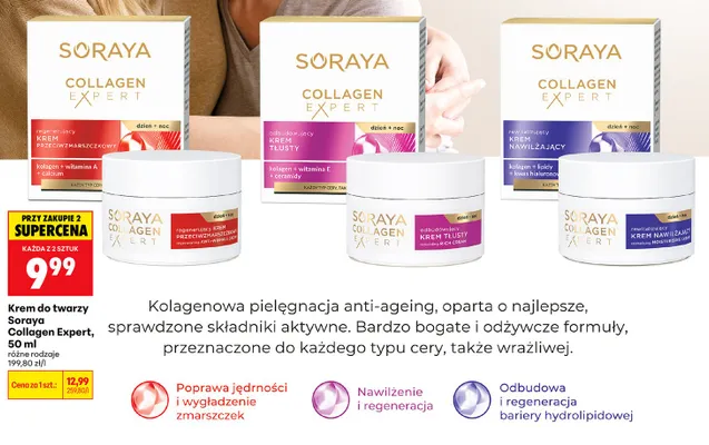 Krem do twarzy Soraya Collagen Expert rewitalizujący krem nawilżający promocja w Biedronka