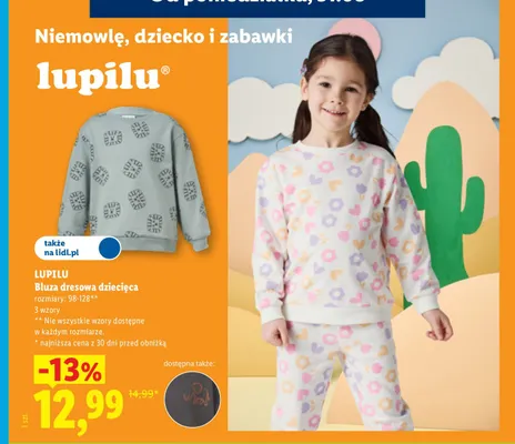 Bluza dresowa dziecięca Lupilu promocja w Lidl
