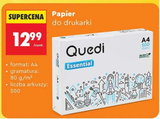 Papier do drukarki Quedi Essential A4 promocja w Biedronka