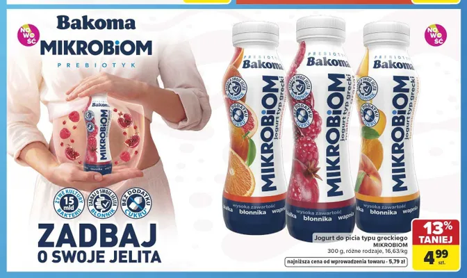 Jogurt do picia typu greckiego Bakoma Mikrobiom brzoskwinia-yuzu promocja w Carrefour