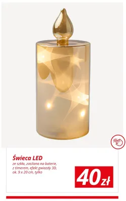 Świeca LED ze szkła zasilana na baterie z timerem efekt gwiazdy 3D promocja w KiK