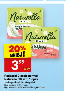 Podpaski Classic normal bez skrzydełek Naturella promocja w Twój Market