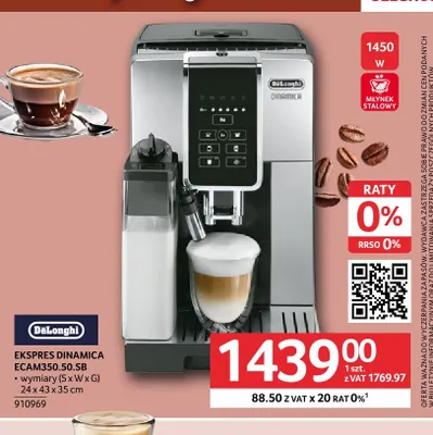 Ekspres Dinamica ECAM350,50.SB DeLonghi promocja w Selgros