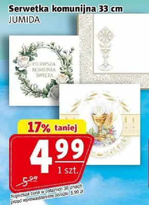 Serwetka komunijna 33cm Jumida promocja w Prim Market