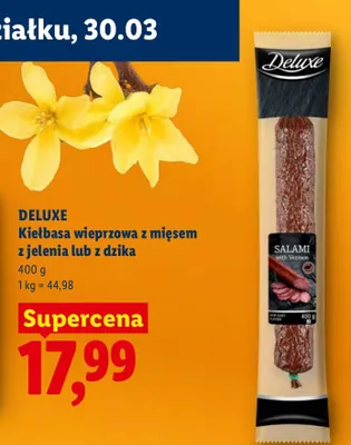 Kiełbasa wieprzowa z mięsem z jelenia lub z dzika promocja w Lidl