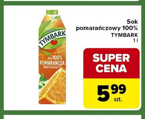 Sok pomarańczowy 100% Tymbark promocja w Carrefour Express