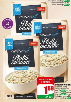 Płatki owsiane błyskawiczne Naturall promocja w Dino