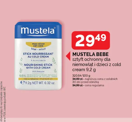 Sztyft ochronny dla niemowląt i dzieci z cold cream Mustela Bebe promocja w Ziko Dermo
