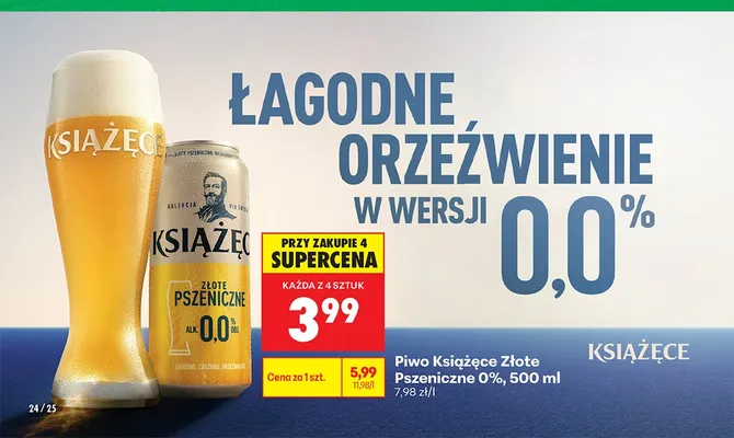 Piwo bezalkoholowe Książęce Złote Pszeniczne 0% promocja w Biedronka