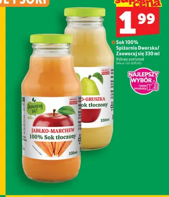 Sok tłoczony jabłko-gruszka Spiżarnia Dworska 100% promocja w TOPAZ