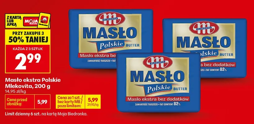 Masło ekstra Polskie Mlekovita promocja w Biedronka