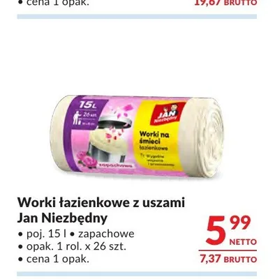 Worki łazienkowe z uszami Jan Niezbędny zapachowe 15 l 26-pak promocja w Makro