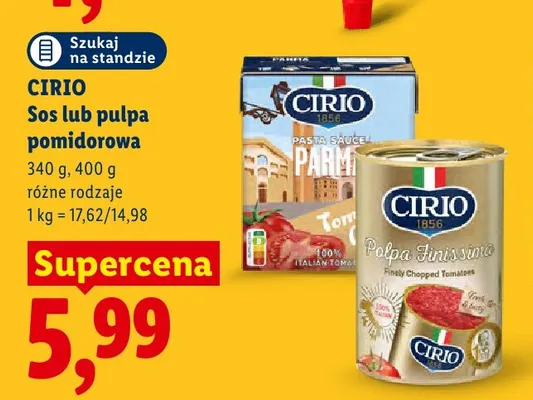 Sos pomidorowy Cirio Pasta Sauce Parma promocja w Lidl