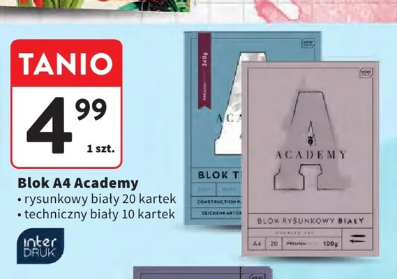 Blok techniczny biały A4 10 kartek Academy Interdruk promocja w Intermarche